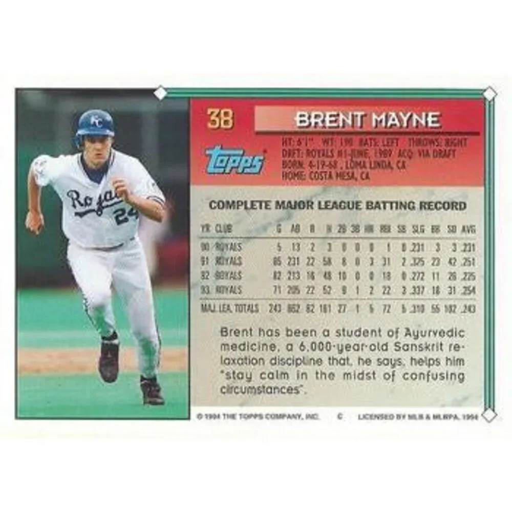 1994 Topps Brent Mayne # 38 Kansas City Royals